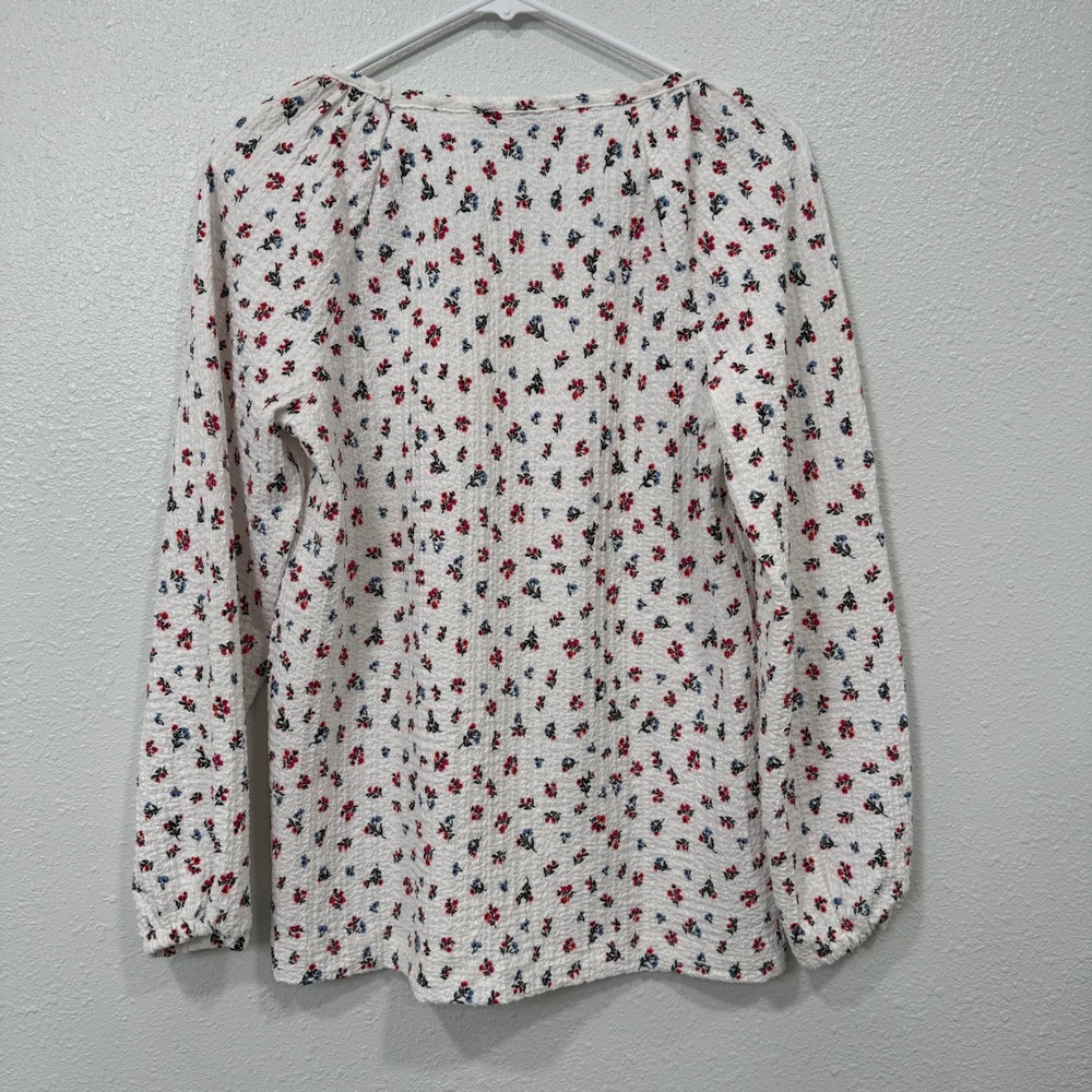 LOFT White Floral Textured Long Sleeve Scoop Neck Top Women's Size Small - Picture 2 of 8